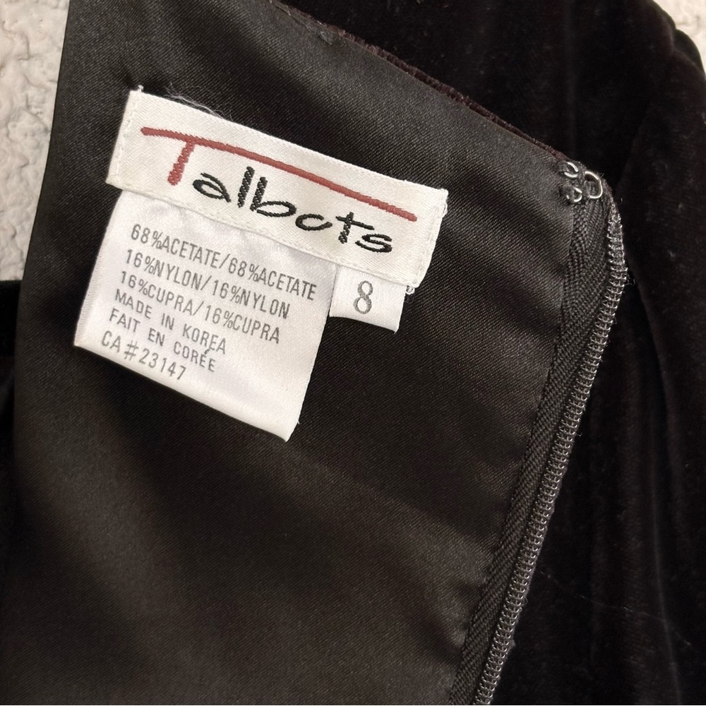 Talbots Women Size 8 Black Velvet Long Sleeve Zip Up V-Neck Midi Sheath Dress - Picture 3 of 3
